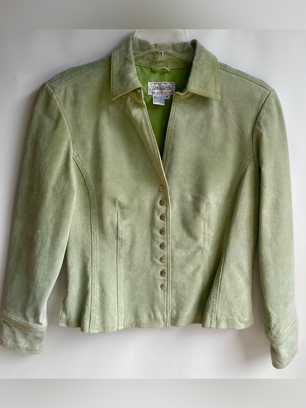 Vintage Y2K Live A Little green suede leather snap front jacket blazer Medium